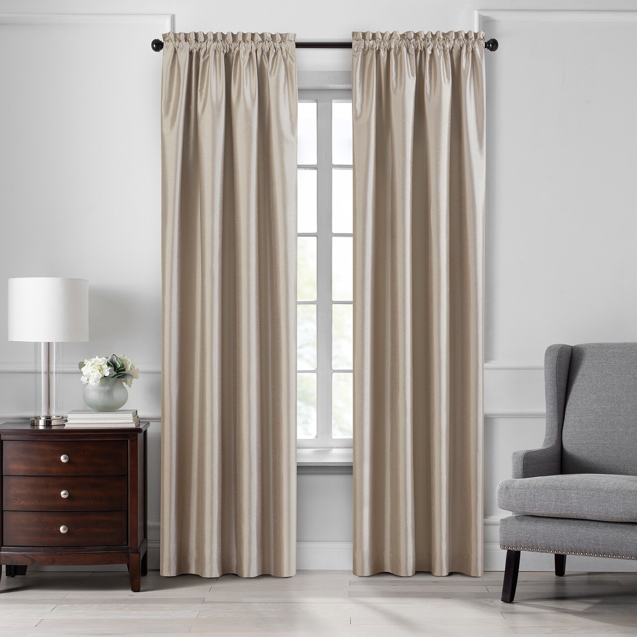 Threadmade Home Colette Faux Silk Blackout Window Curtain, Taupe - 52"W x 84"L